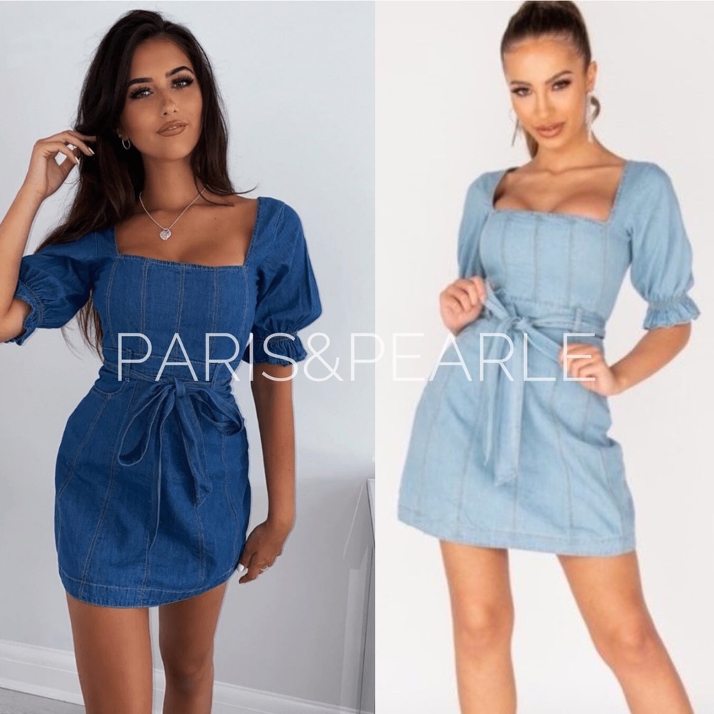 Lunch Date Light Wash Belted Denim Jean Dress